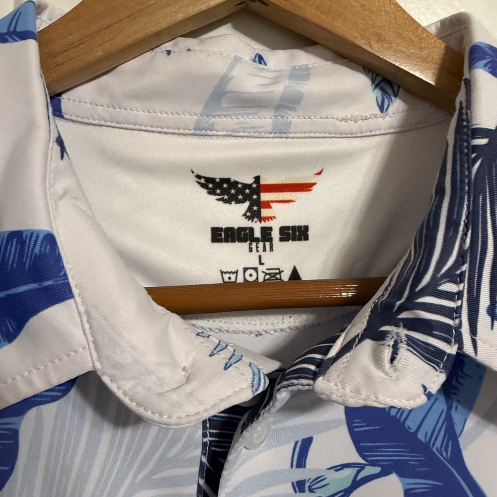 Eagle Six Shirt Mens Large Breezy Palms Golf Polo AK USA America Hawaiian - Picture 3 of 9
